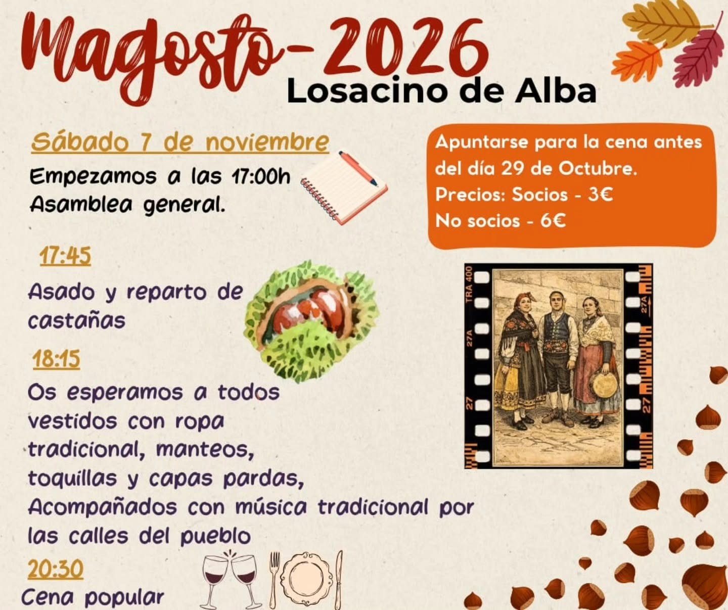 Losacino de Alba celebrará su magosto el 7 de noviembre con castañas y música tradicional